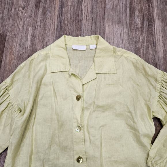 Debra DeRoo Linen Tunic Top Womens M Lime Green Balloon Sleeve Lagenlook Boho - Picture 2 of 8